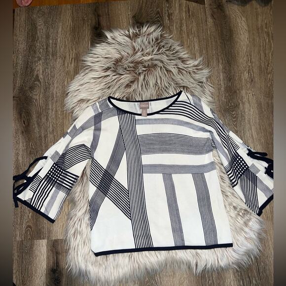 Chico’s women’s black & white stripped sweater - Picture 2 of 8